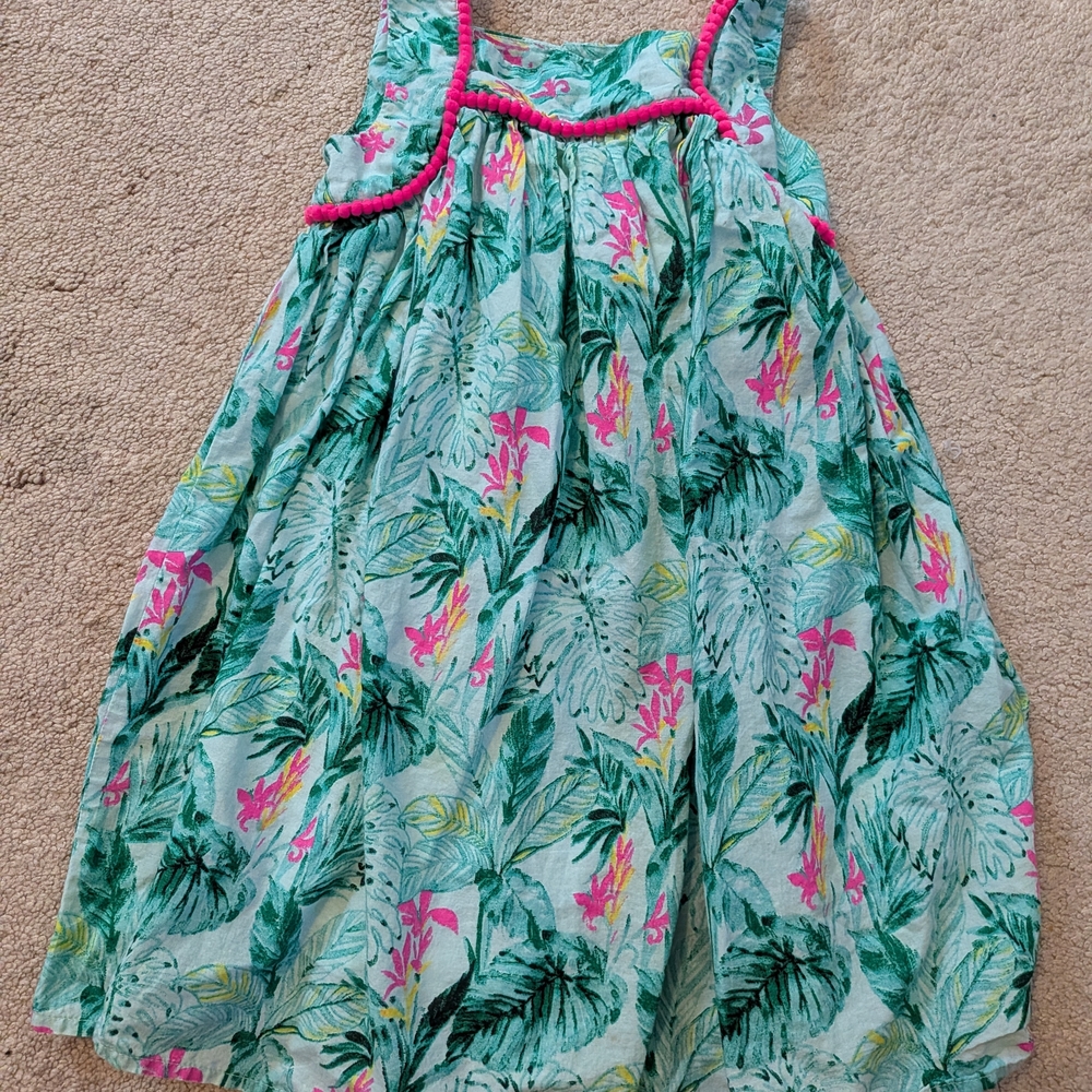 Tommy Bahama Aqua Tropical Print Sundress with Hot Pink Trim